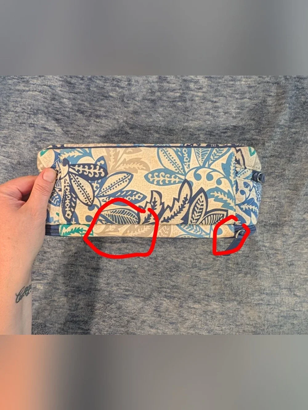 Vera Bradley Santiago Blue Teal Floral Toiletries/Cosmetic Case
